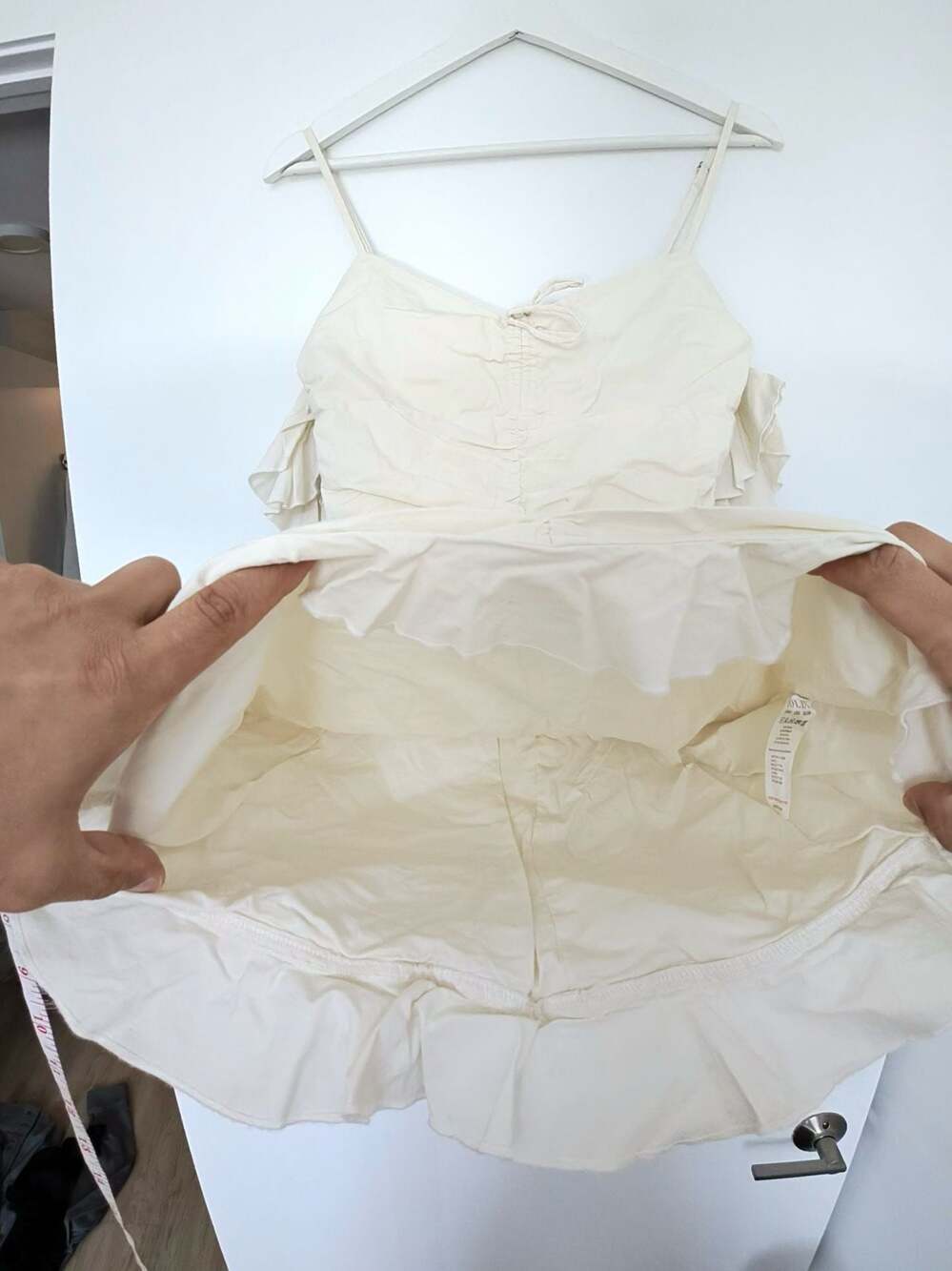 Oh Polly Ruched Ruffle Mini Dress Cream Size US 4 - Picture 7 of 8